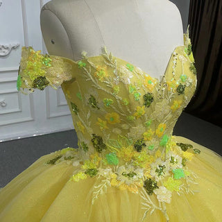 Golden Radiance: Yellow Sequins off Shoulder Lace Evening Party Quinceañera Dresses