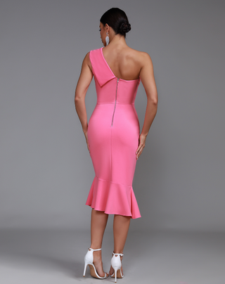 Ships in 1 to 3 Days - Asymmetric One-Shoulder Midi Dress with Flared Hem