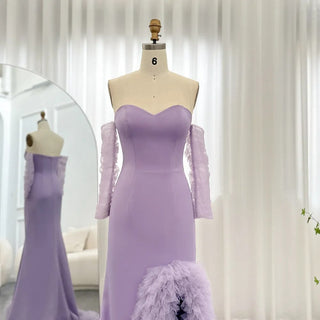 Lilac Ruffles Mermaid Arabic Dubai Evening Dresses for Women's Wedding Party: 2024 Elegant Long Formal Gowns