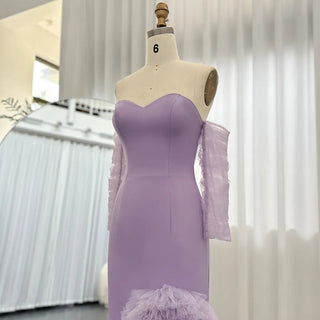 Lilac Ruffles Mermaid Arabic Dubai Evening Dresses for Women's Wedding Party: 2024 Elegant Long Formal Gowns