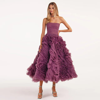 Luxury 3D Flower Short Evening Dresses: 2024 Elegance in Purple for Women's Wedding Parties and Pink Midi Formal Prom Gowns