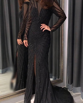 Luxury Grey Nude Split Mermaid Evening Dress: 2024 Elegant Beading, Sexy Gown for Women's Party