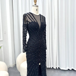 Luxury Grey Nude Split Mermaid Evening Dress: 2024 Elegant Beading, Sexy Gown for Women's Party