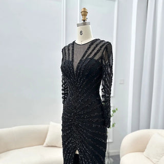 Luxury Grey Nude Split Mermaid Evening Dress: 2024 Elegant Beading, Sexy Gown for Women's Party