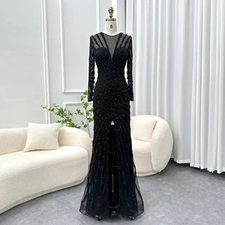 Luxury Grey Nude Split Mermaid Evening Dress: 2024 Elegant Beading, Sexy Gown for Women's Party