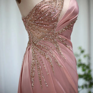 Luxury Dubai Blush Pink Mermaid One-Shoulder Evening Dress: High Slit, Long Prom Party Dresses for Wedding Guests