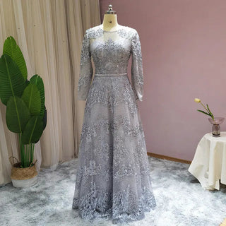 Luxury Dubai Champagne Lace Muslim Evening Dress: Long Sleeve, Plus Size Women's Arabic Formal Party Dresses for Wedding Guests