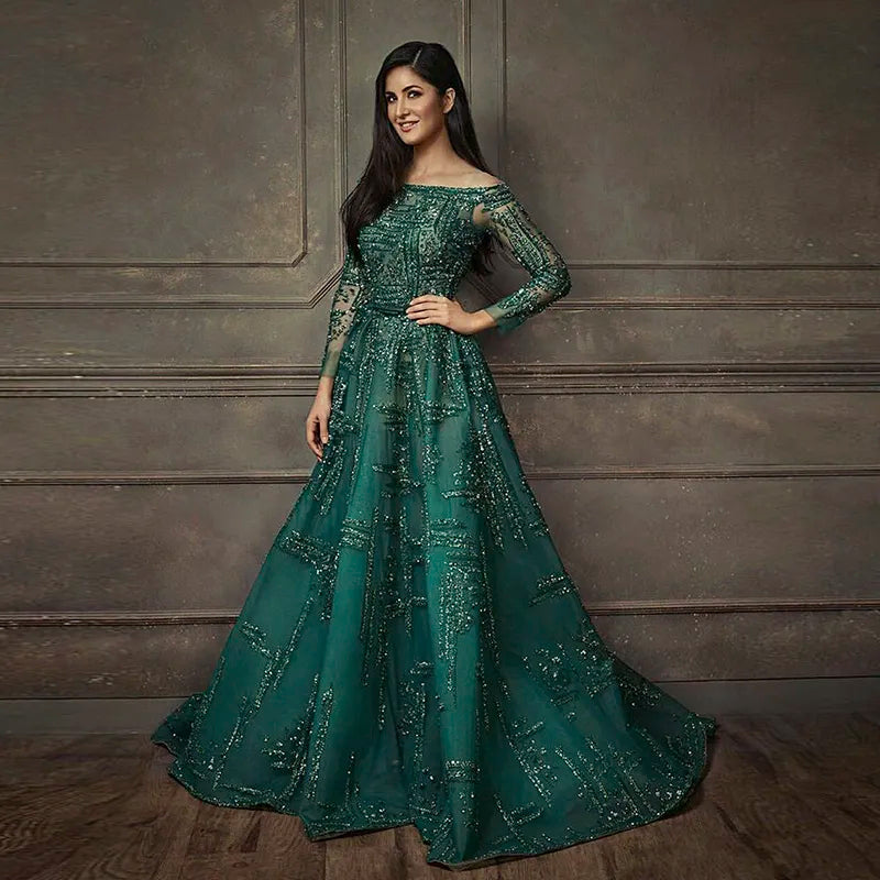 Luxury Dubai Emerald Green Evening Dress Elegant Off Shoulder Arabic Larosabride