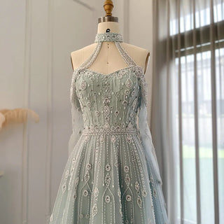 Same Day Shipping – Luxury Dubai Light Blue Evening Dress for Women: Elegant Off-Shoulder, Beaded Arabic Formal Party Gowns for Weddings