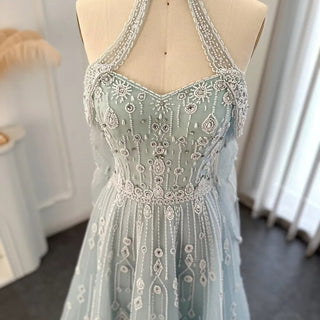 Same Day Shipping – Luxury Dubai Light Blue Evening Dress for Women: Elegant Off-Shoulder, Beaded Arabic Formal Party Gowns for Weddings