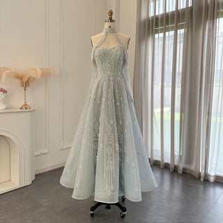 Same Day Shipping – Luxury Dubai Light Blue Evening Dress for Women: Elegant Off-Shoulder, Beaded Arabic Formal Party Gowns for Weddings