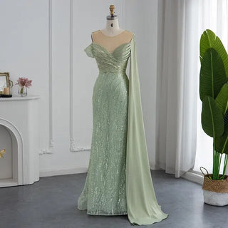 Stunning Mint Mermaid Luxury Evening Dress - Elegant Beaded One Shoulder Gown for Women's Party 2024