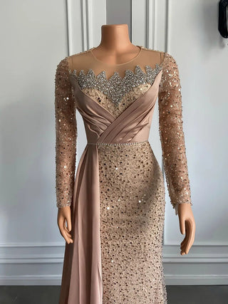 Mermaid Elegance: Long Evening Dress 2024 with Sheer Long Sleeves and Luxury Beaded Sequins