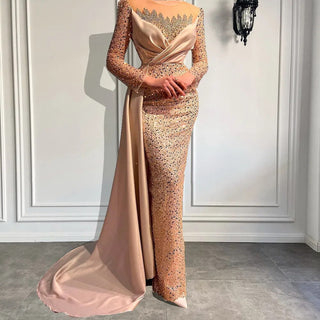 Mermaid Elegance: Long Evening Dress 2024 with Sheer Long Sleeves and Luxury Beaded Sequins