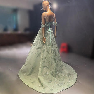 Mint Mirage: Dubai Elegance Off-Shoulder Engagement Gown