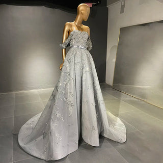 Mint Mirage: Dubai Elegance Off-Shoulder Engagement Gown