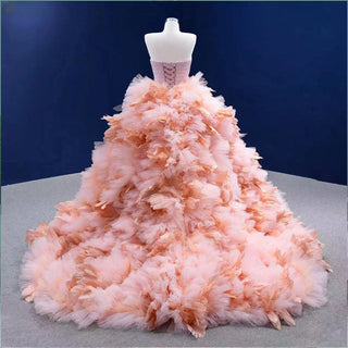 Pink Princess Elegance: Ruffle Ball Gown Bridal Wedding Dress