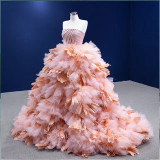 Pink Princess Elegance: Ruffle Ball Gown Bridal Wedding Dress