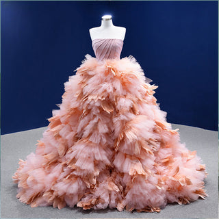 Pink Princess Elegance: Ruffle Ball Gown Bridal Wedding Dress