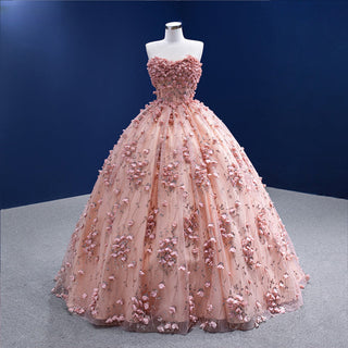 Princess Pink Elegance: Flower Ball Gown Wedding Dresses for Women