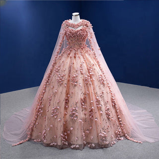 Princess Pink Elegance: Flower Ball Gown Wedding Dresses for Women