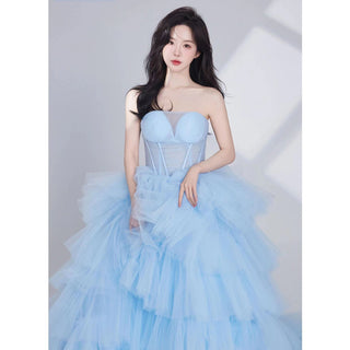 Ethereal Layers Strapless Ball Gown with Tulle Ruffles