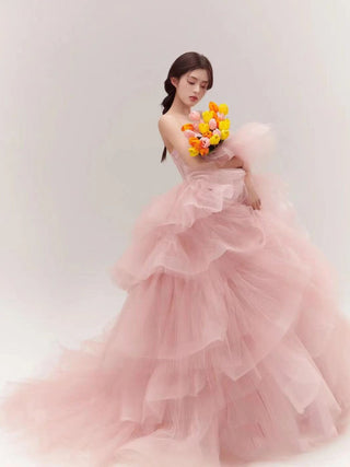 Ethereal Layers Strapless Ball Gown with Tulle Ruffles