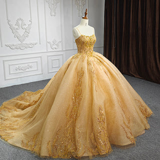 Radiant in Gold: Glitter Evening Quinceañera Dress