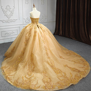 Radiant in Gold: Glitter Evening Quinceañera Dress