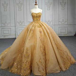 Radiant in Gold: Glitter Evening Quinceañera Dress