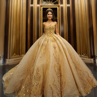 Radiant in Gold: Glitter Evening Quinceañera Dress