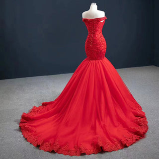 Ravishing in Red: Lace Off-Shoulder Mermaid Evening Party Dresses