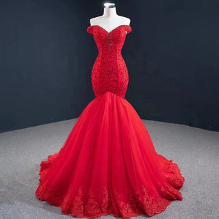 Ravishing in Red: Lace Off-Shoulder Mermaid Evening Party Dresses