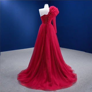 Red Flower Elegance: One Shoulder Plus Size Lace Party Evening Dress