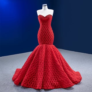 Red Patterned Elegance: Sleeveless Mermaid Evening Gowns for a Stunning Party Dress