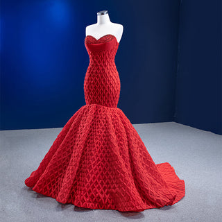 Red Patterned Elegance: Sleeveless Mermaid Evening Gowns for a Stunning Party Dress