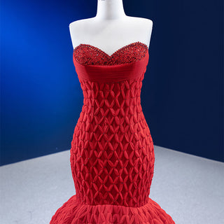 Red Patterned Elegance: Sleeveless Mermaid Evening Gowns for a Stunning Party Dress