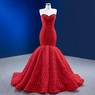 Red Patterned Elegance: Sleeveless Mermaid Evening Gowns for a Stunning Party Dress