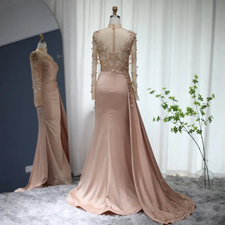 Rose Gold Mermaid Arabic Evening Dresses: Long Sleeve, Luxury Dubai Muslim Formal Dress for Women at Wedding Parties