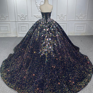 Shimmering Black Sequin Beaded Ball Gown Quinceañera Dress