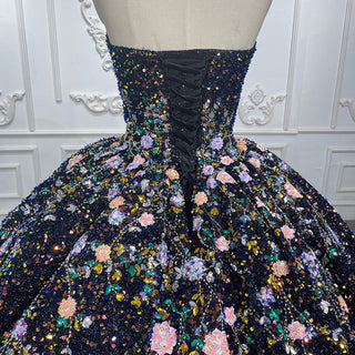 Shimmering Black Sequin Beaded Ball Gown Quinceañera Dress