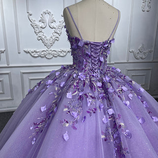 Sparkling Splendor: Glitter Appliqued Spaghetti Strap Ball Gown Evening Quinceañera Dress for Girls