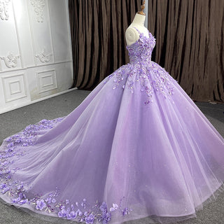 Sparkling Splendor: Glitter Appliqued Spaghetti Strap Ball Gown Evening Quinceañera Dress for Girls