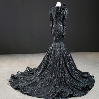 Mermaid Glamour: Long Sleeve Sequin Black Evening Gown for Ladies