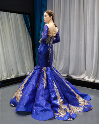 Regal Radiance: Royal Blue Long Sleeve Mermaid Evening Dress for Women