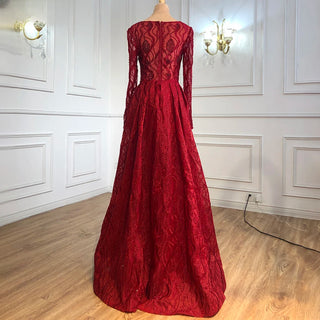 Regal Radiance: Wine Red A-Line Gown with Crystal Beading - Plus Size 2024