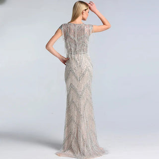 Silver Beading Tassel V-Neck Luxury Evening Dresses 2024 Latest Design Sleeveless Mermaid Evening Gowns