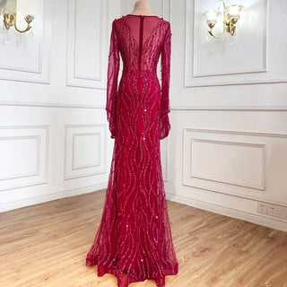 Wine Red Elegance: 2024 Muslim Mermaid Evening Gown with Beading - Perfect for Women's Wedding Parties