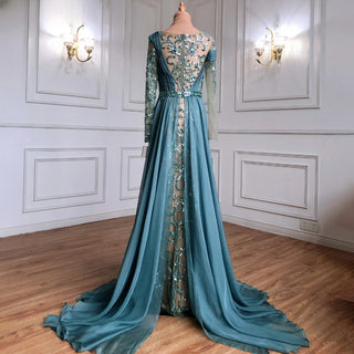 Verdant Vogue: Green Beaded Mermaid Dress with Split and Long Sleeves – 2024 Formal Party Elegance