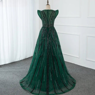 Dubai Decadence: Deep-V Crystal Gown with Heavy Beading – 2024 Sexy Luxury Plus Size Evening Wear